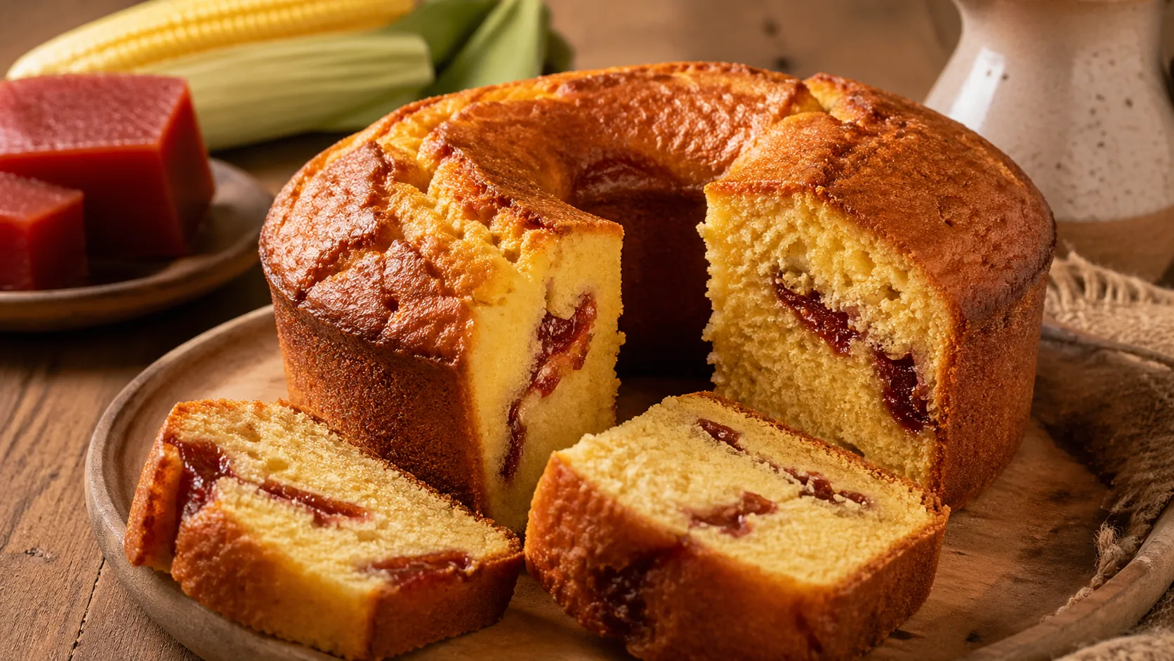bolo de fubá com goiabada