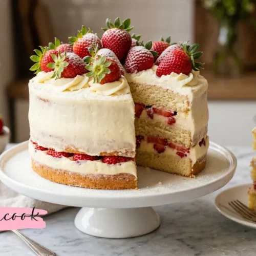 bolo de ninho com Bolo de Ninho com Morango cremoso com camadas de bolo fofinho, recheio de leite Ninho e morangos frescos